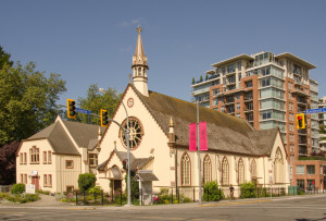 Historic Church and Modern Condos in Victoria BC, Canada