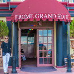 Shelli standing at the front entrance to the Jerome Grand Hotel